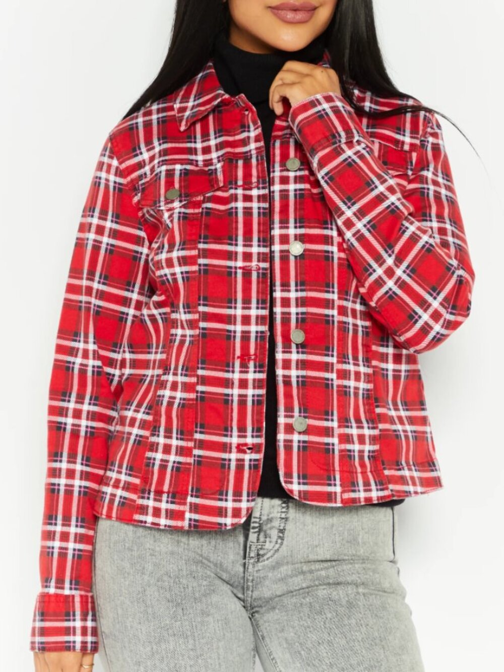 Charter Club Red Plaid Button-Front Shirt Jacket